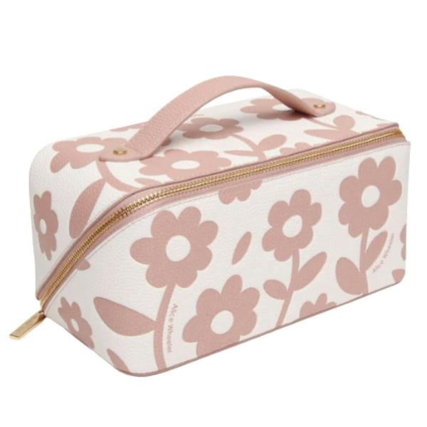 Alice Wheeler Floral Daisy Make Up BeautyTrain Case with Lay Flat Opening