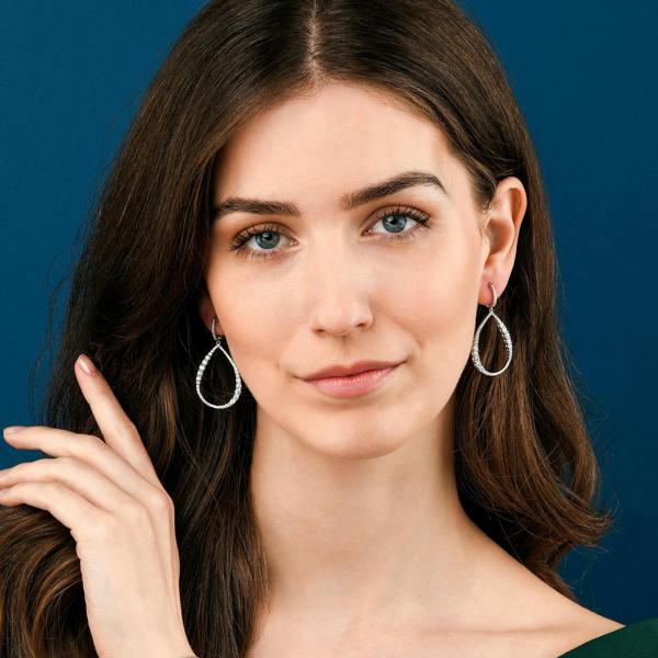 namana Long Drop Earrings in a Hollow Teardrop Shape in 925 Sterling Silver For Women