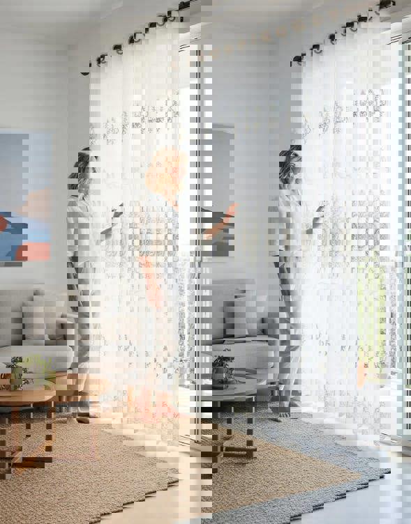 Anyhouz Anydrape 400cm Curtain White Style Flower Indoor Decorative Window Sheer Curtain For Living Room Bedroom Home Decor