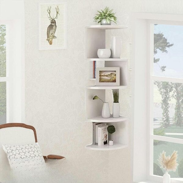 Havendro 5 Tier Floating Corner Shelves Wooden Storage Display Shelf Units Wall Mount