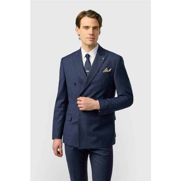 Ted Baker Slim Fit Navy Chalk Stripe Double Breasted Jacket