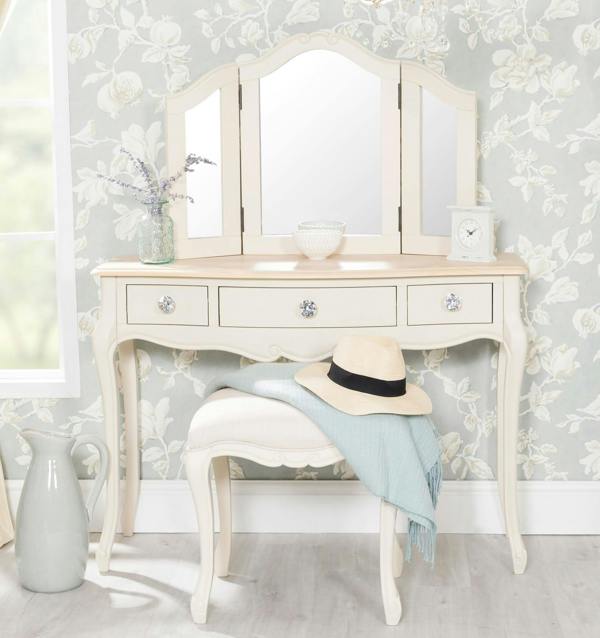 Juliette Dressing Table Set with Crystal Handles. French Table, Mirror and Stool