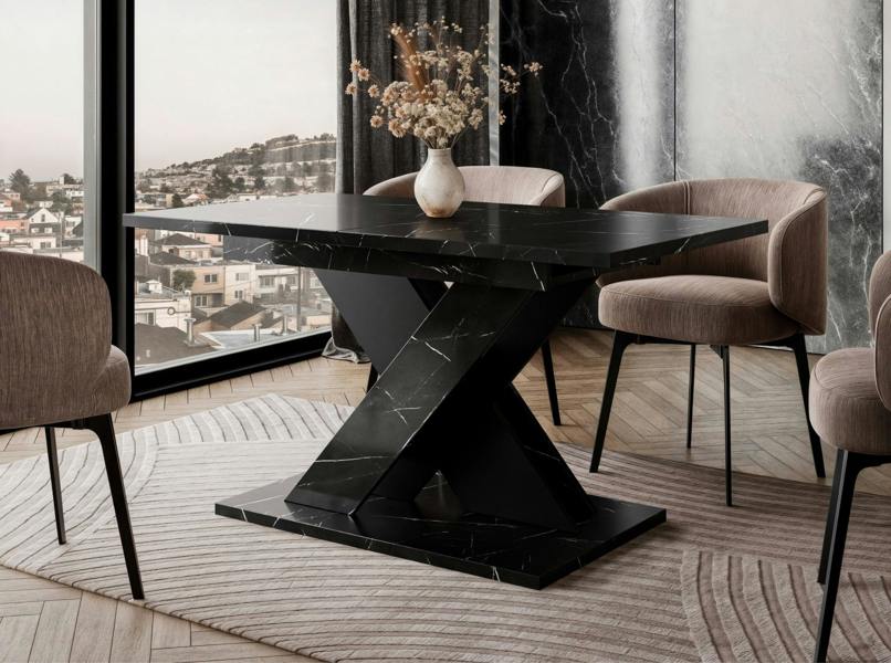 PHD Furniture TOXX Extendable Dining Table 120–160cm – Black Royal Marble Effect