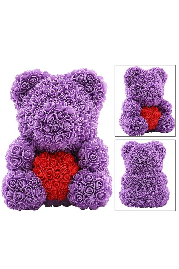 Living and Home Artificial Rose Heart Teddy Bear with Gift Box