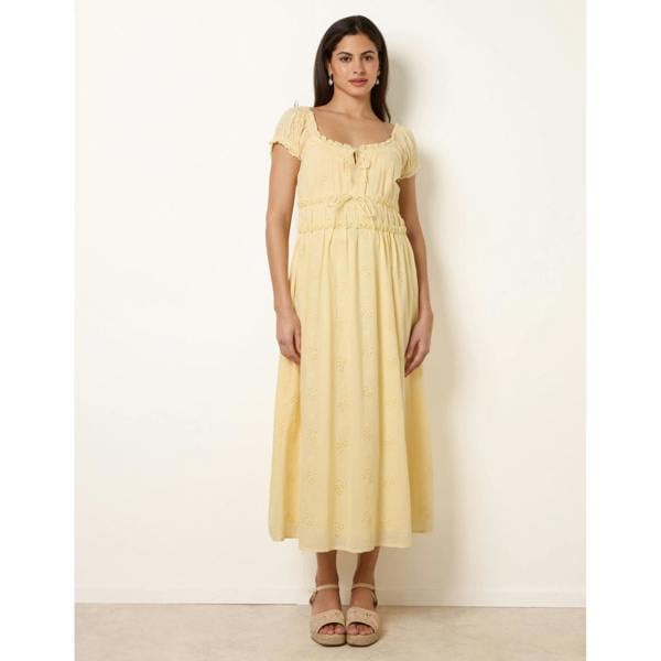 Blue Vanilla Broderie Front Tie Midi Dress