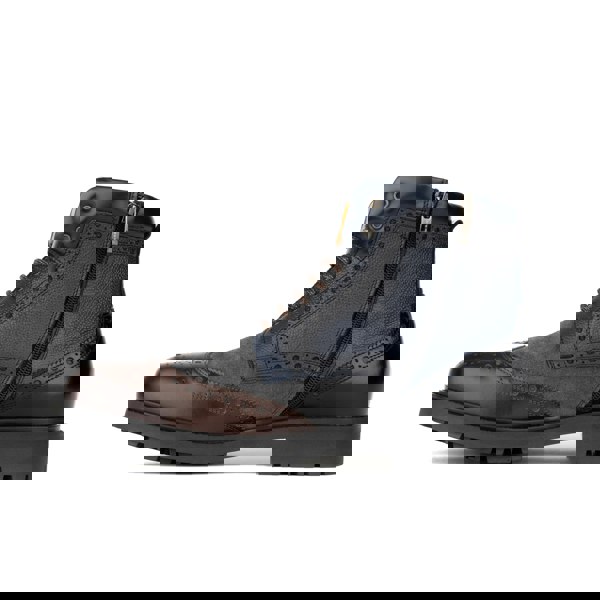 Embassy London Wanderer - Navy & Grey & Burgundy - Men's leather combat style side zipper boot in brown