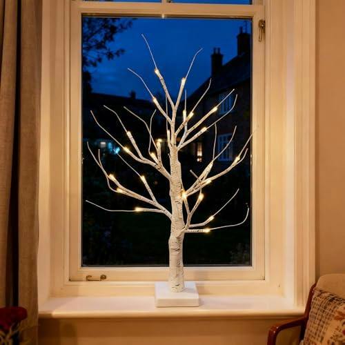 60cm White Twig Christmas Tree with Warm White LEDs, USB or Battery Powered Tabletop Decoration image 3