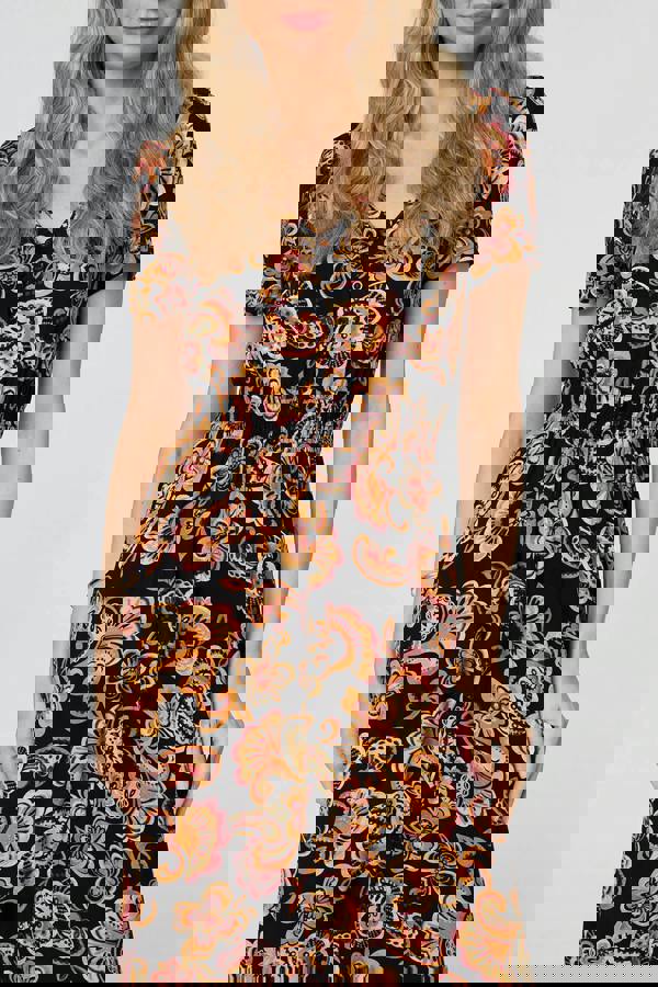 Black | Paisley Short Sleeve Maxi Dress
