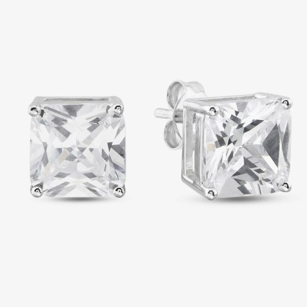 T. H. Baker Silver Cubic Zirconia Heart Round Square Set of Three Stud Earrings OJS0036