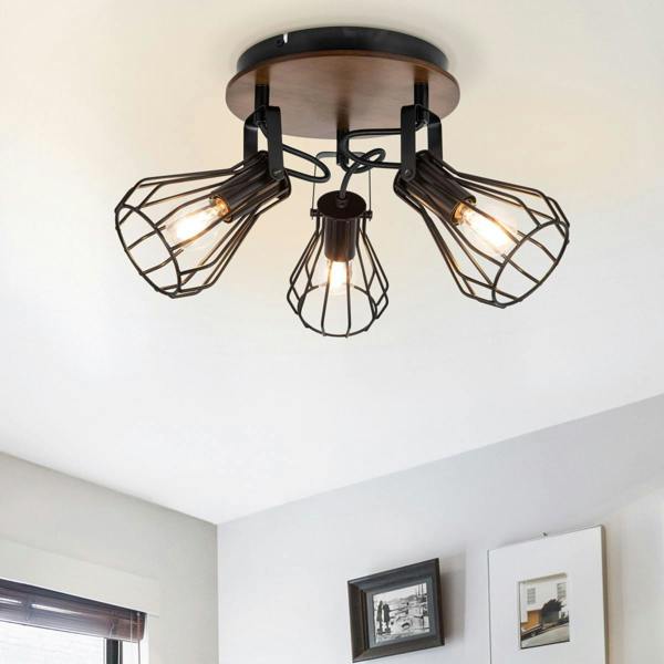 COSYLYTE Kendan 3 Light Matt Black Wire Shade Spotlight - Wooden