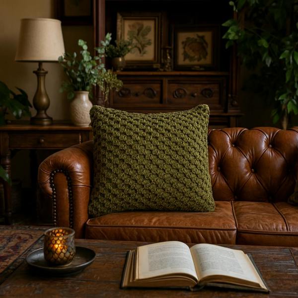 Wyld Haus Set of 2 Riomaggiore Macrame Green Cushion Covers
