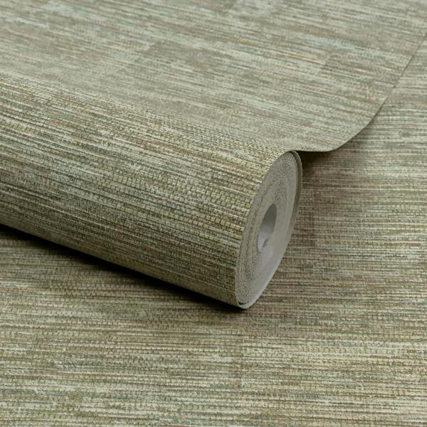 Grandeco Boutique Johor Fabric Blocked Stripe Luxury Weight Embossed Wallpaper, Sage Green