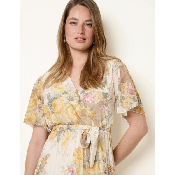 Blue Vanilla Crossover Pleated Print Dress