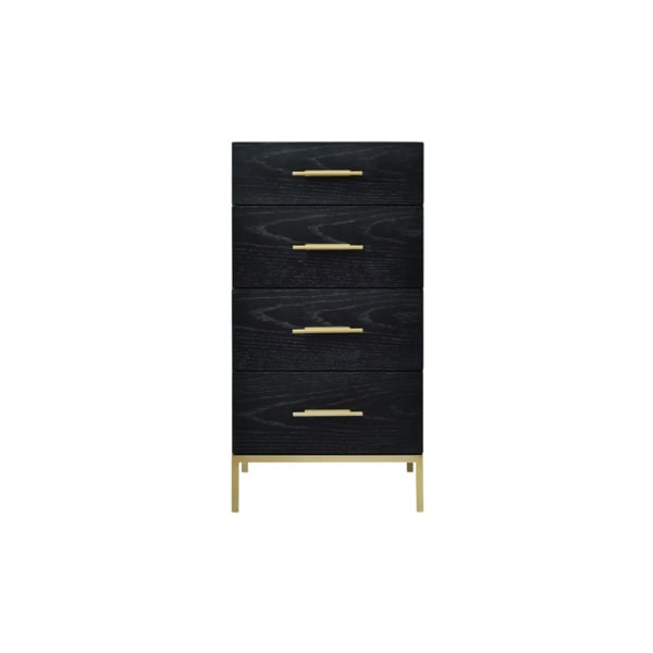 Tulip Tall Boy 4 Drawer Narrow Chest - Wenge (Black Stained Oak)