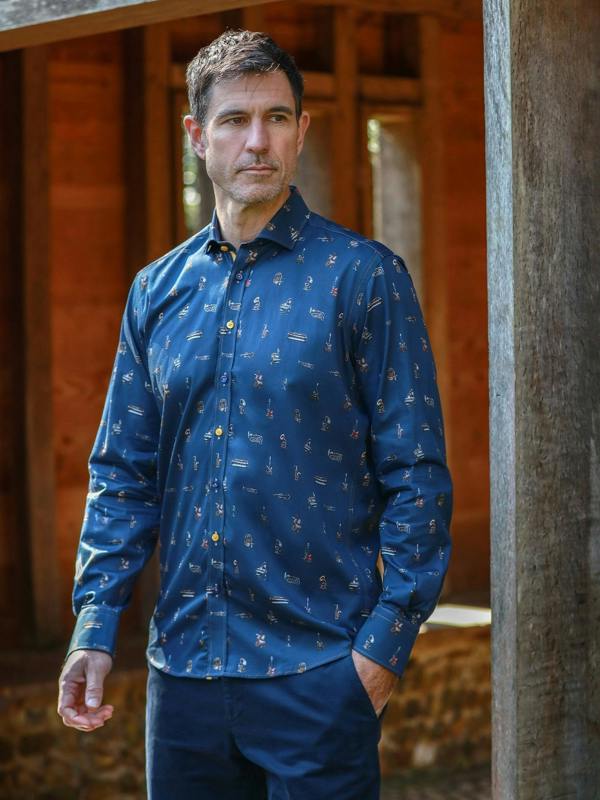 MUSICAL INSTRUMENT PRINT SATIN COTTON SHIRT - Claudio Lugli Shirts