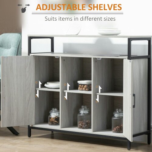 Wyld Haus Vara Light Grey Sideboard with Steel Frame 2 Doors 4 Shelves