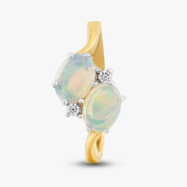 T. H. Baker 18ct Yellow Gold Oval Opal & Brilliant Cut Diamond Twist Ring 59210OPG6 M