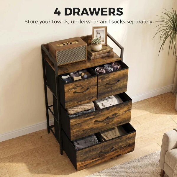 Rustic Chest of Four Fabric Drawers - Rustic Brown