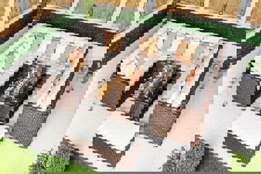 Giardino Havana 8 Seat Modular Sofa Rattan Garden Furniture Set Outdoor Fire Pit Coffee Table & Bench