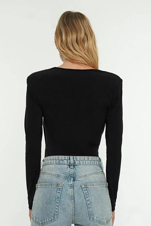 WOVCOR Knit Bodysuit with Padded Drape Detail