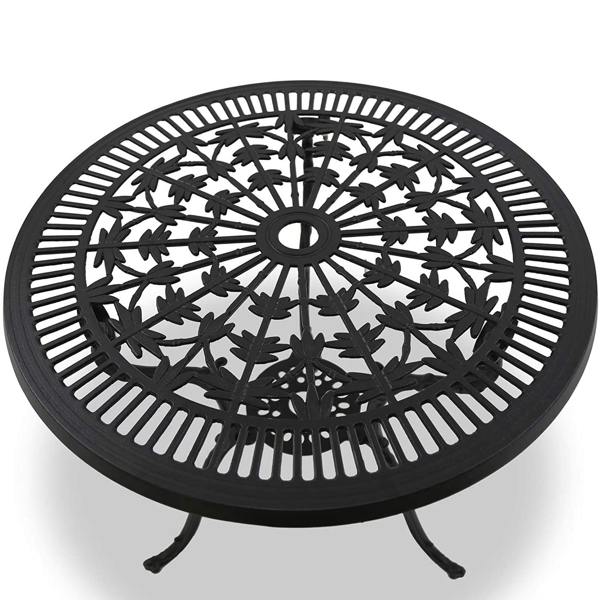 Homeology TABREEZ Opulent Garden and Patio Table and 4 Large Chairs with Armrests Cast Aluminium Bistro Set - Black