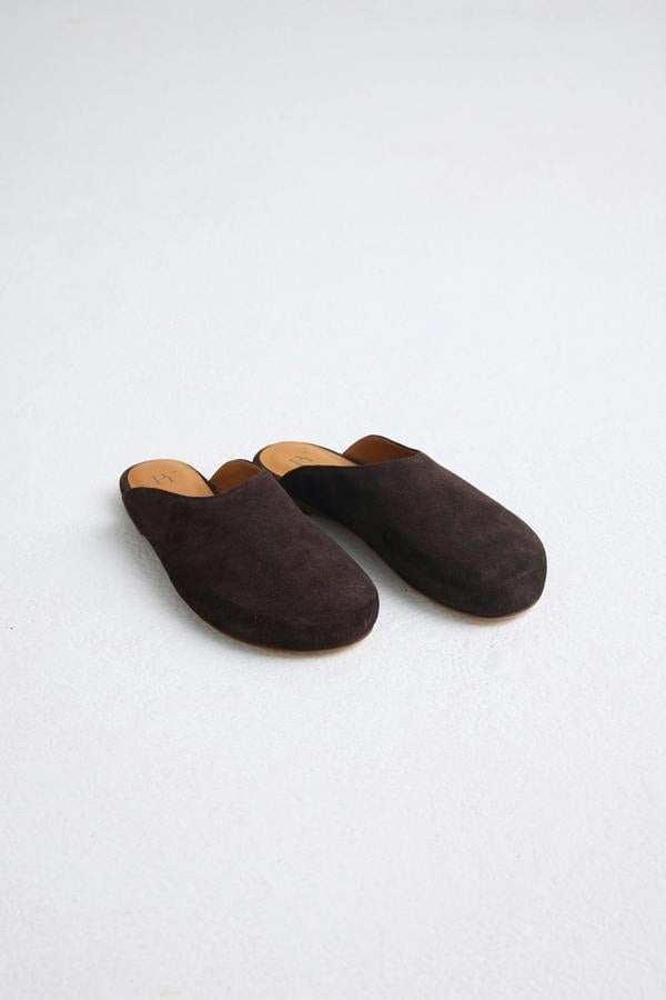 Pretty You London Suede Rounded Mule In Dark Coco