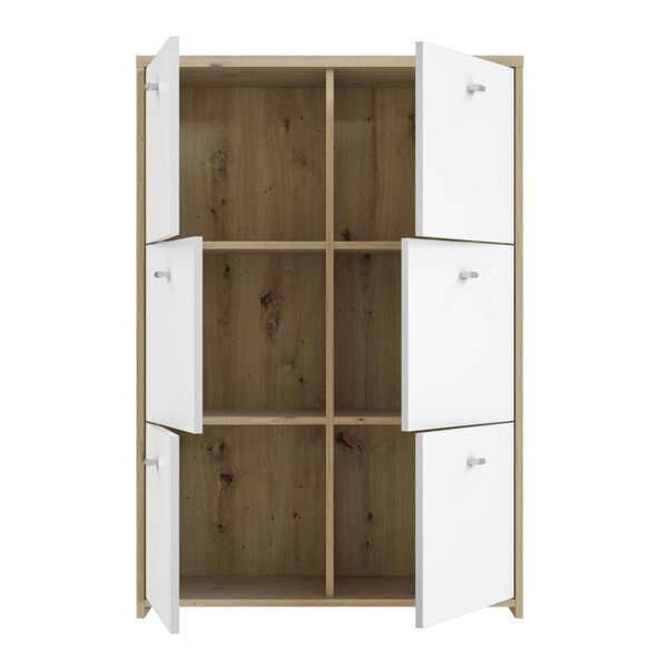 Wyld Haus Willowmere White and Artisan Oak Wood Chest Storage Cabinet 6 Doors