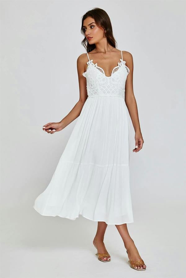 FS Collection Lace Top Maxi Dress In White