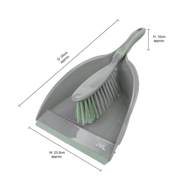 JVL Dust Pan And Brush Set / Rubber Grip - Grey