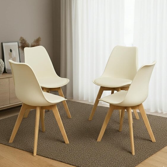 Kosy Koala Modern Rustic Effect Wood Dining Table With 4 Cream Plastic Chairs Dining Room Furniture