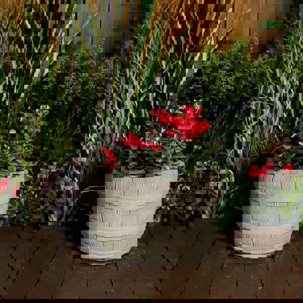 Small Half Barrel Stone Garden Planter Flower Pot 