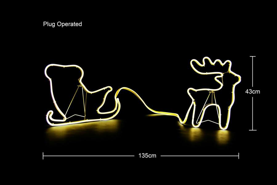 Reindeer with Sleigh Neon Effect Rope Light Silhouette with 90 Warm White LEDs image 3