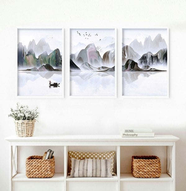 Calming artwork for living room | set of 3 wall art prints