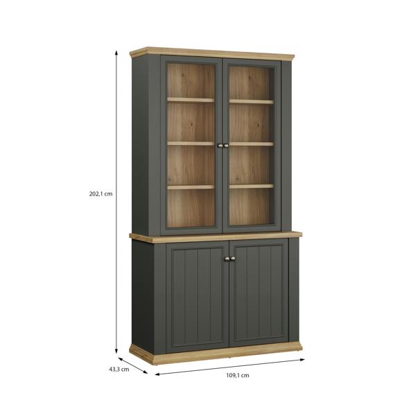 Furniture To Go Pontypool 4 Door Display Cabinet in Grey and Mauvella Oak