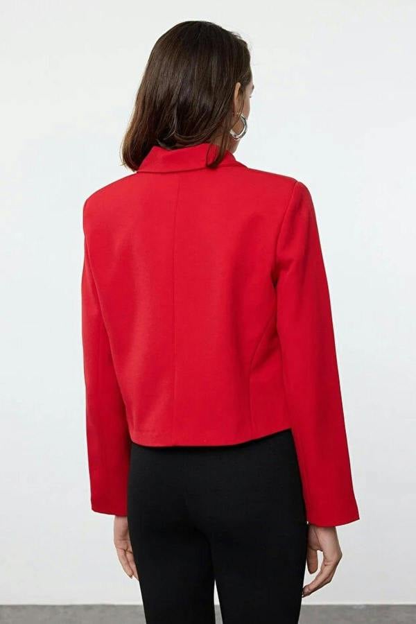 WOVCOR Ribbon Detail Shirt Collar Crop Woven  Blazer Jacket