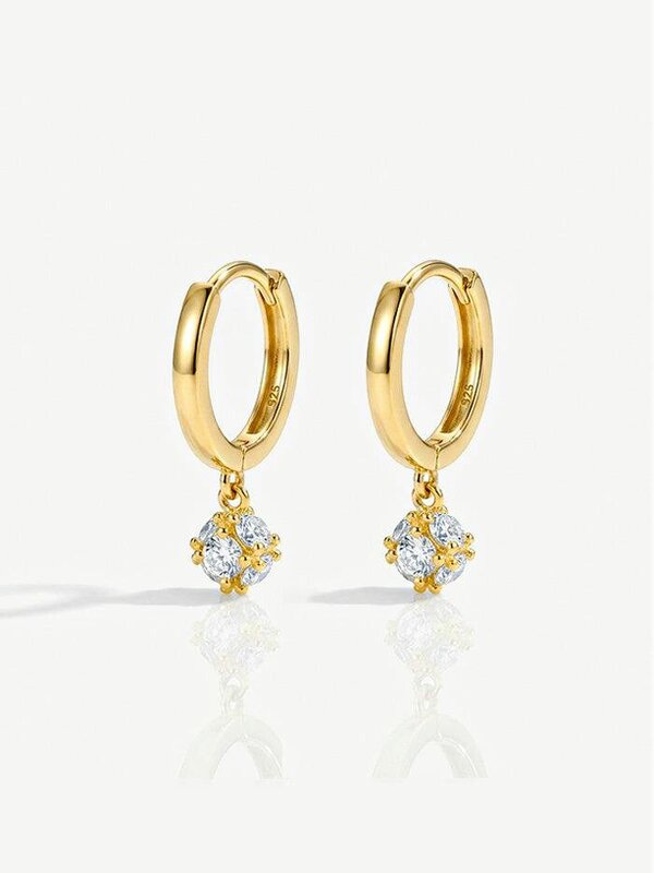 MUCHV Dainty Huggie Hoop Earrings With Round Stone - Gold