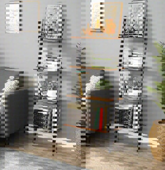 Modcraft Industrial 4-Tier Ladder Shelf – Wall-Leaning Bookshelf & Storage Rack