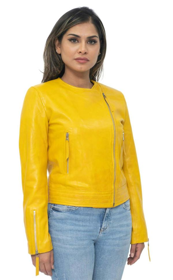 Infinity Leather Womens Collarless Biker Jacket-Padova