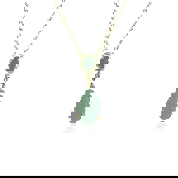 Classic Pear & Round Jade Drop Earrings & Pendant Set in 9ct Gold - Gemondo