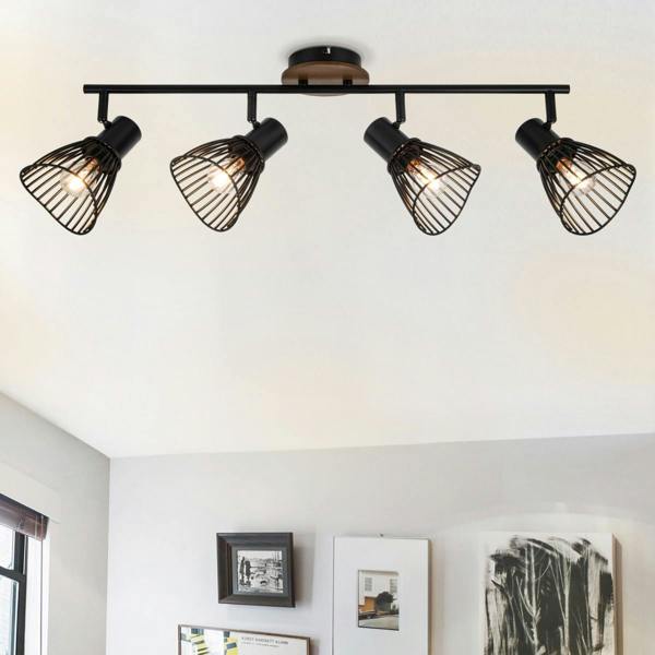 COSYLYTE Hadley 4 Light Matt Black Wire Shade Spotlight - Wooden
