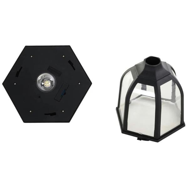 Black solar lantern base plate with LED module and lantern top housing