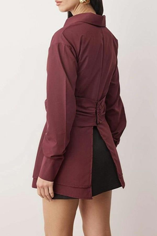 WOVCOR Elegant Shirt with Gathered Waist Detail