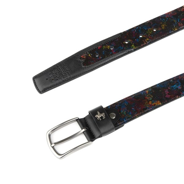 Embassy London Alec - Black Flower - Men's dressy belt in flower patterned genuine leather
