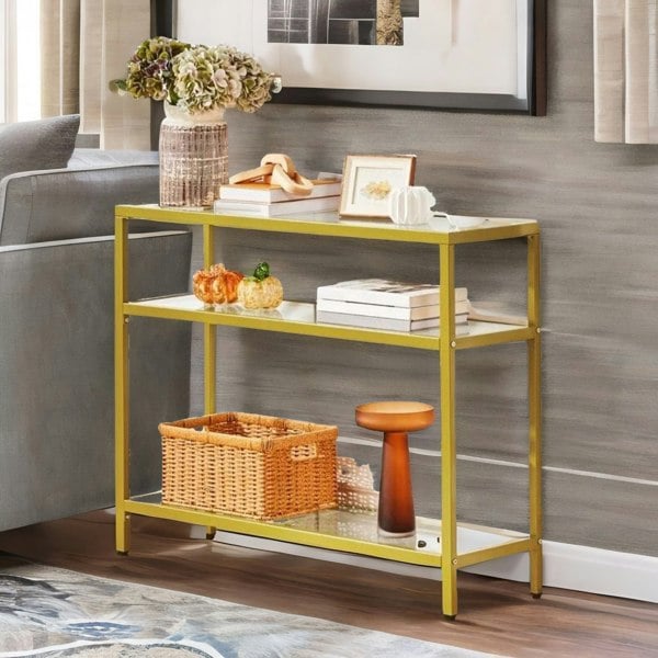 Rafaelo Mobilia Industrial Hallway Table With 3 Tempered Glass Shelves