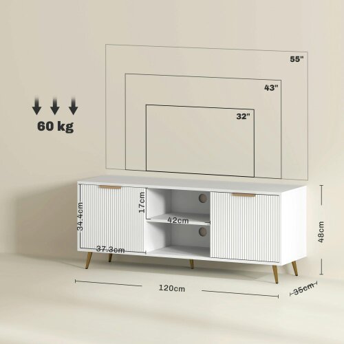Wyld Haus Lamo 120cm Wooden White TV Stand 2 Etched Doors and Shelf For Screens Up To 55 Inches