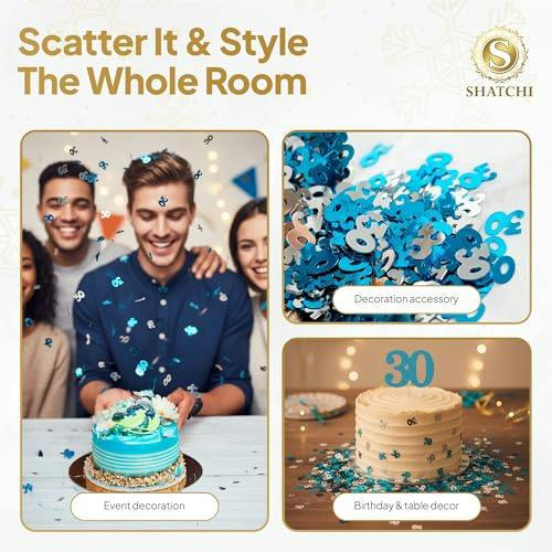 30th Birthday Blue and Silver Metallic Confetti Pack Sizes for Party Tables image 8