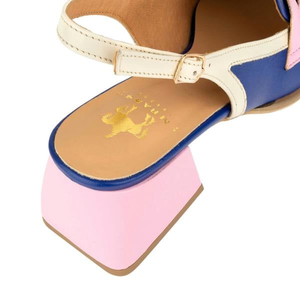 Embassy London Diana - Blue & Cream & Pink - Women's block heel slingback leather pump