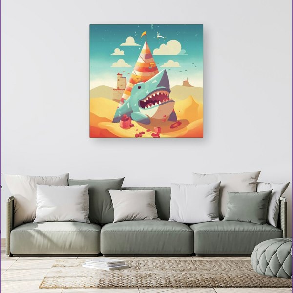 Warren Reed Shark On A Beach Holiday Canvas