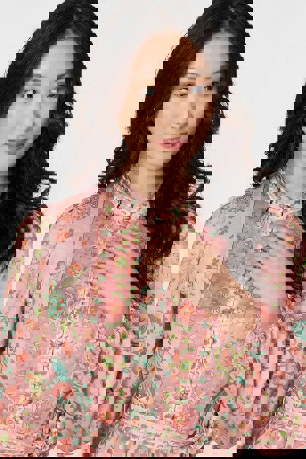 Rust | Floral Tie Waist Knee Length Dress
