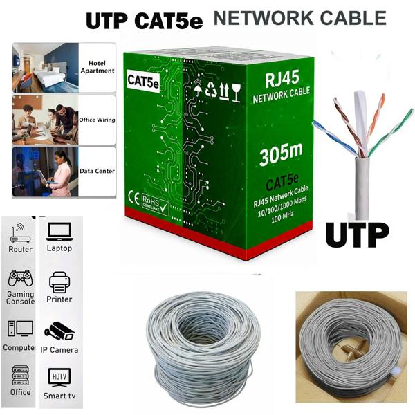 ATEK 305m CAT5 UTP Network Ethernet Cable Bulk Roll Grey